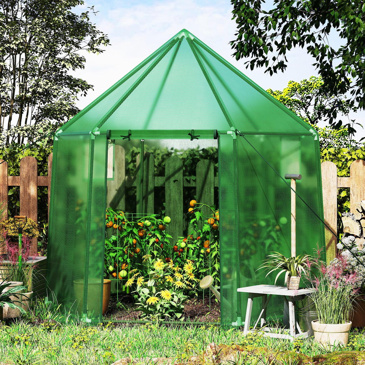 6.5 x 5.6 x 6.2 FT Mini Walk-in Greenhouse Portable Outdoor Warm House for Winter with PE Cover-Green