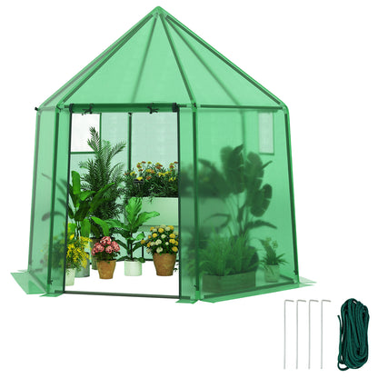 6.5 x 5.6 x 6.2 FT Mini Walk-in Greenhouse Portable Outdoor Warm House for Winter with PE Cover-Green