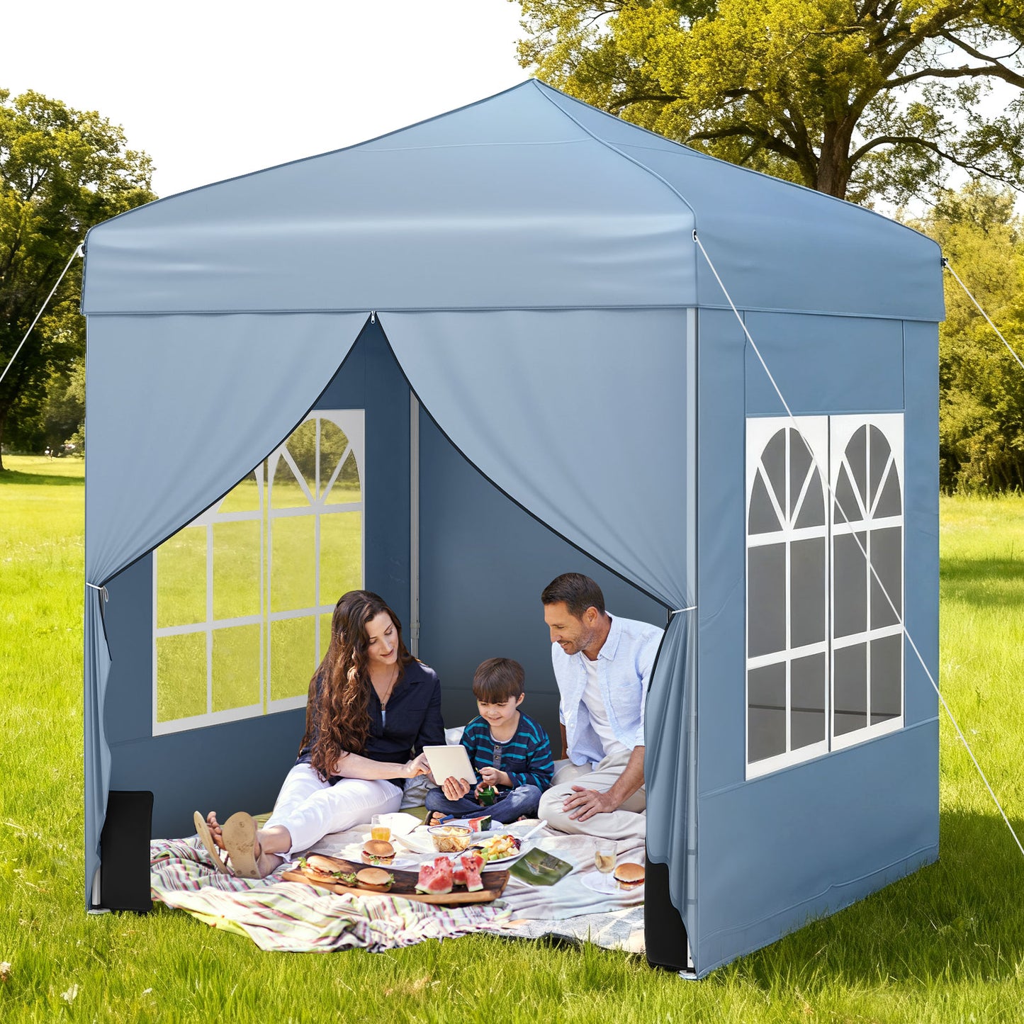 6.5 x 6.5 FT Pop up Canopy Tent with 4 Sidewalls and Wheeled Bag-Grey