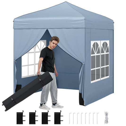 6.5 x 6.5 FT Pop up Canopy Tent with 4 Sidewalls and Wheeled Bag-Grey