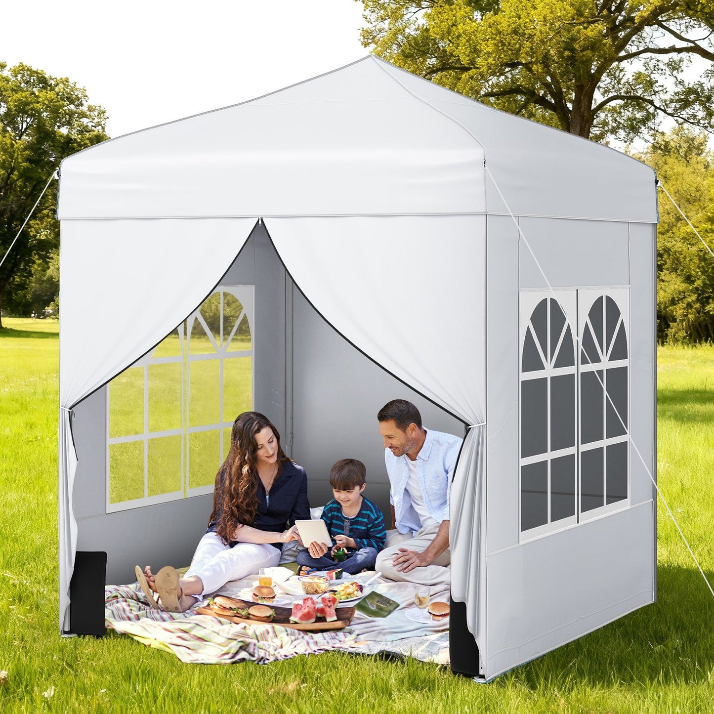 6.5 x 6.5 FT Pop up Canopy Tent with 4 Sidewalls and Wheeled Bag-Grey