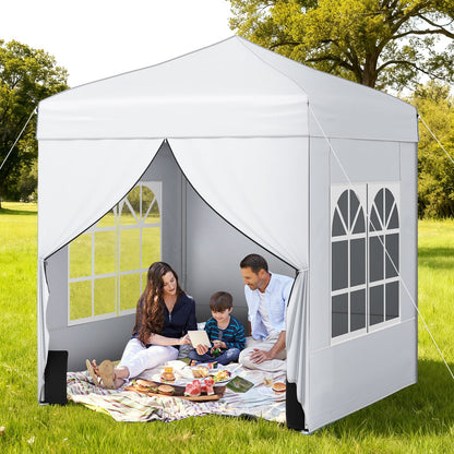 6.5 x 6.5 FT Pop up Canopy Tent with 4 Sidewalls and Wheeled Bag-Grey