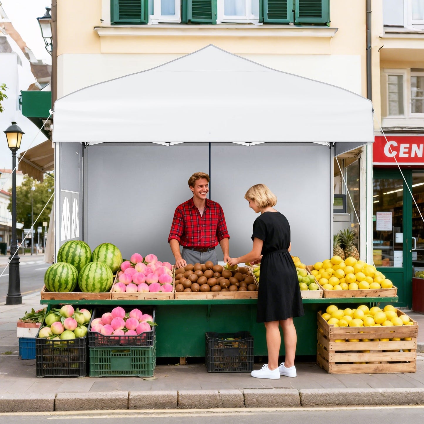 6.5 x 6.5 FT Pop up Canopy Tent with 4 Sidewalls and Wheeled Bag-Grey