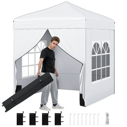 6.5 x 6.5 FT Pop up Canopy Tent with 4 Sidewalls and Wheeled Bag-Grey