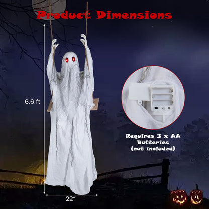6.6 ft Halloween animated ghost decoration by Wilsons Home Store with light-up eyes and swinging motion for spooky holiday decor