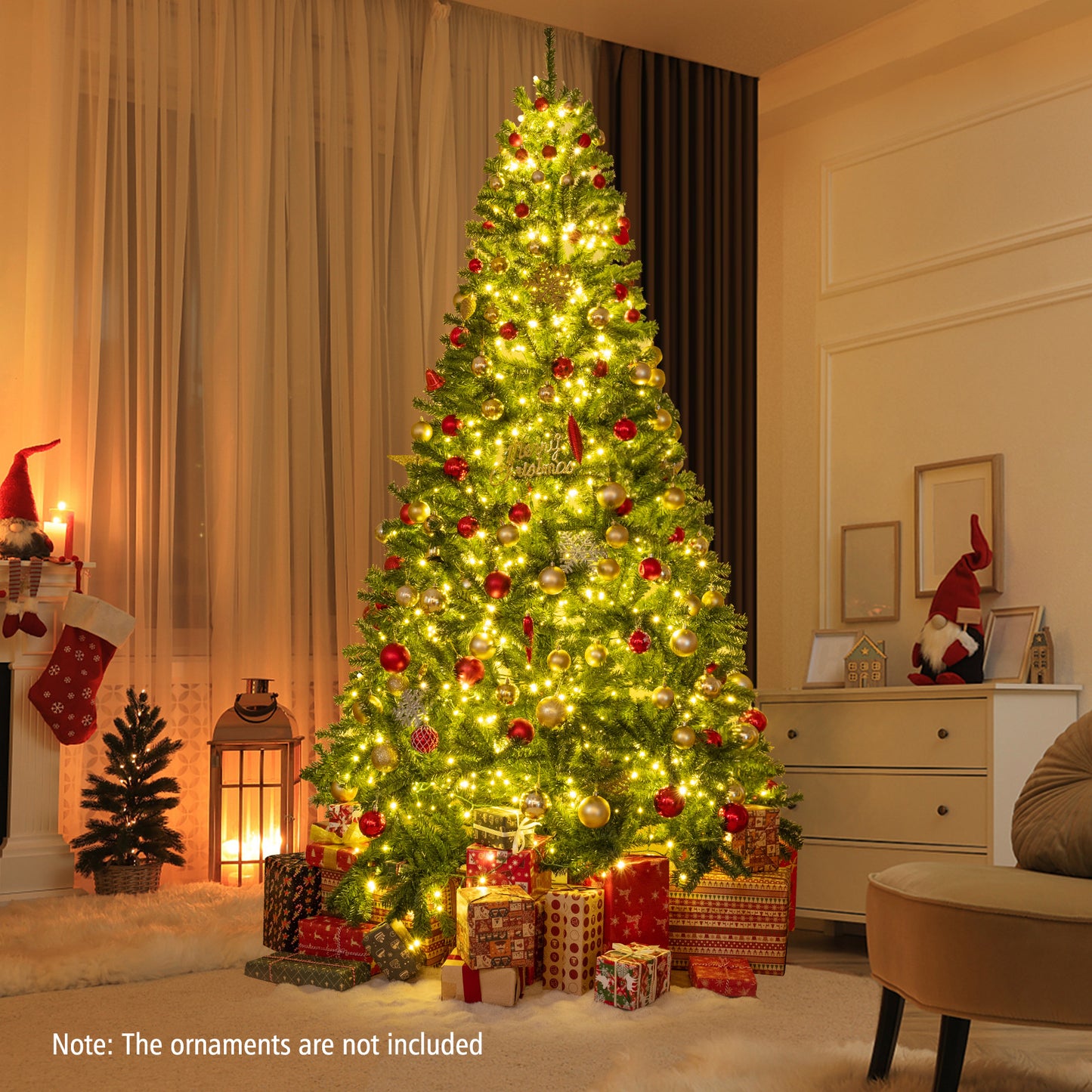 6/7/8 FT Pre-Lit Artificial Christmas Tree with Remote Control and LED Lights-8ft