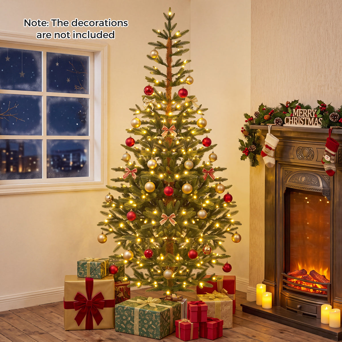 6/7/8 FT Pre-Lit Artificial Christmas Tree with 250/290/330 Warm White LED Lights-6 FT