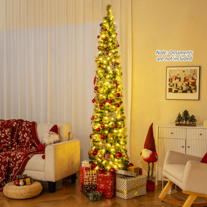 6/7/8 FT Pre-Lit Pencil Artificial Christmas Tree with 120/150/200 LED Warm White Lights and 8 Modes-8 FT