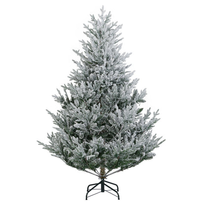 6/7/8 Feet Pre-Lit Artificial Christmas Tree Hinged Snow Flocked Xmas Tree-7 ft