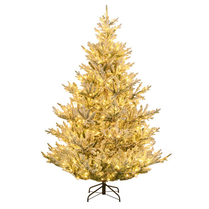 6/7/8 Feet Pre-Lit Artificial Christmas Tree Hinged Snow Flocked Xmas Tree-7 ft