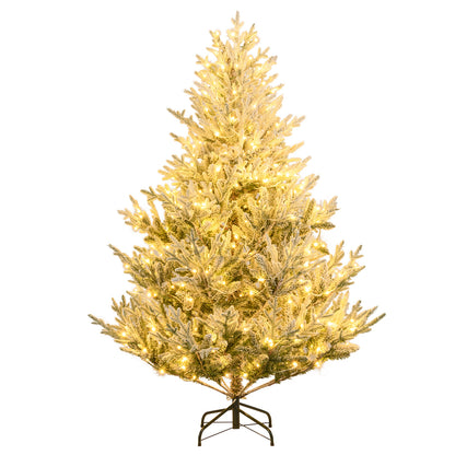 6/7/8 Feet Pre-Lit Artificial Christmas Tree Hinged Snow Flocked Xmas Tree-6 ft
