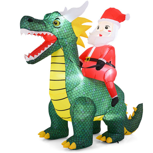 6.7 Feet Christmas Inflatable Santa Claus Ride on Dinosaur with Built-in LED Lights