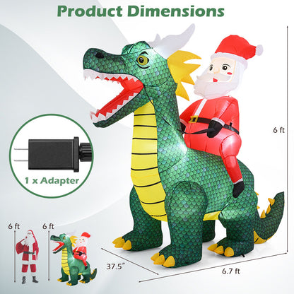 6.7 Feet Christmas Inflatable Santa Claus Ride on Dinosaur with Built-in LED Lights