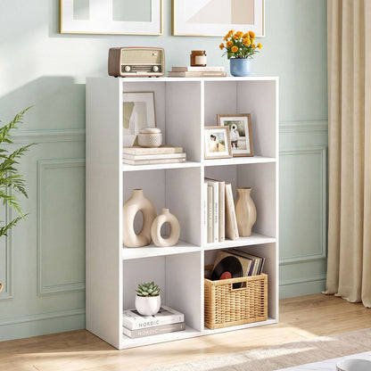 6-Cube Book Shelf Tool-Free Assembly Wooden Bookshelf Modern Bookcase Storage Organizer-White