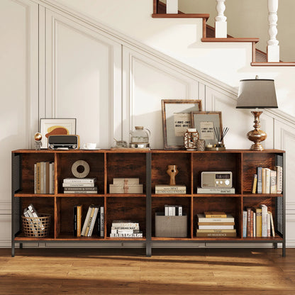 Rustic brown 6-cube bookcase, 42 inches wide, with horizontal design and accent cubby shelf for home office storage.