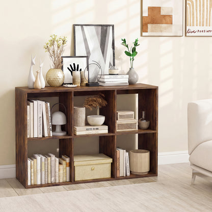 6 Cube Bookshelf with Back Guardrail for Living Room Bedroom-Black