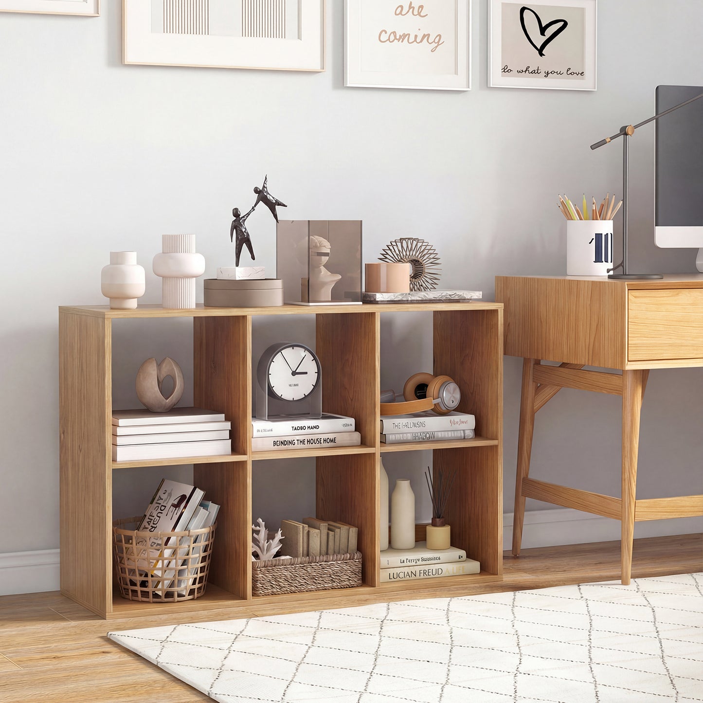6 Cube Bookshelf with Back Guardrail for Living Room Bedroom-Black