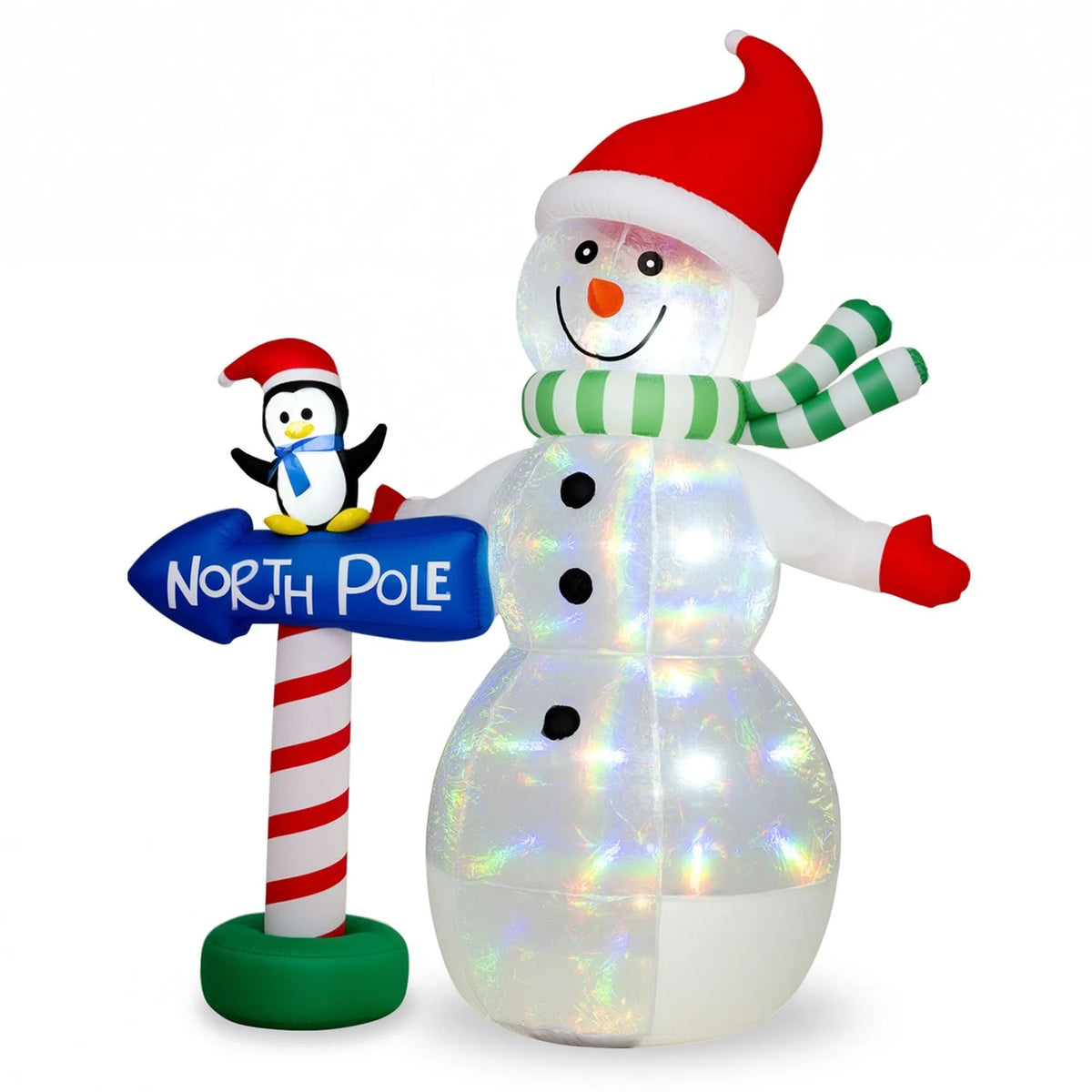 6 FT Christmas Inflatable Snowman Penguin and North Pole Sign with Colorful LED Lights