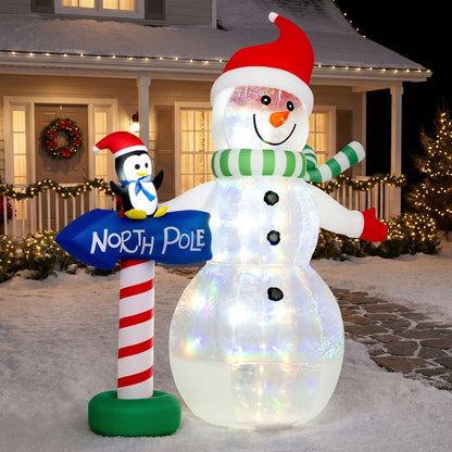 6 FT Christmas Inflatable Snowman Penguin and North Pole Sign with Colorful LED Lights