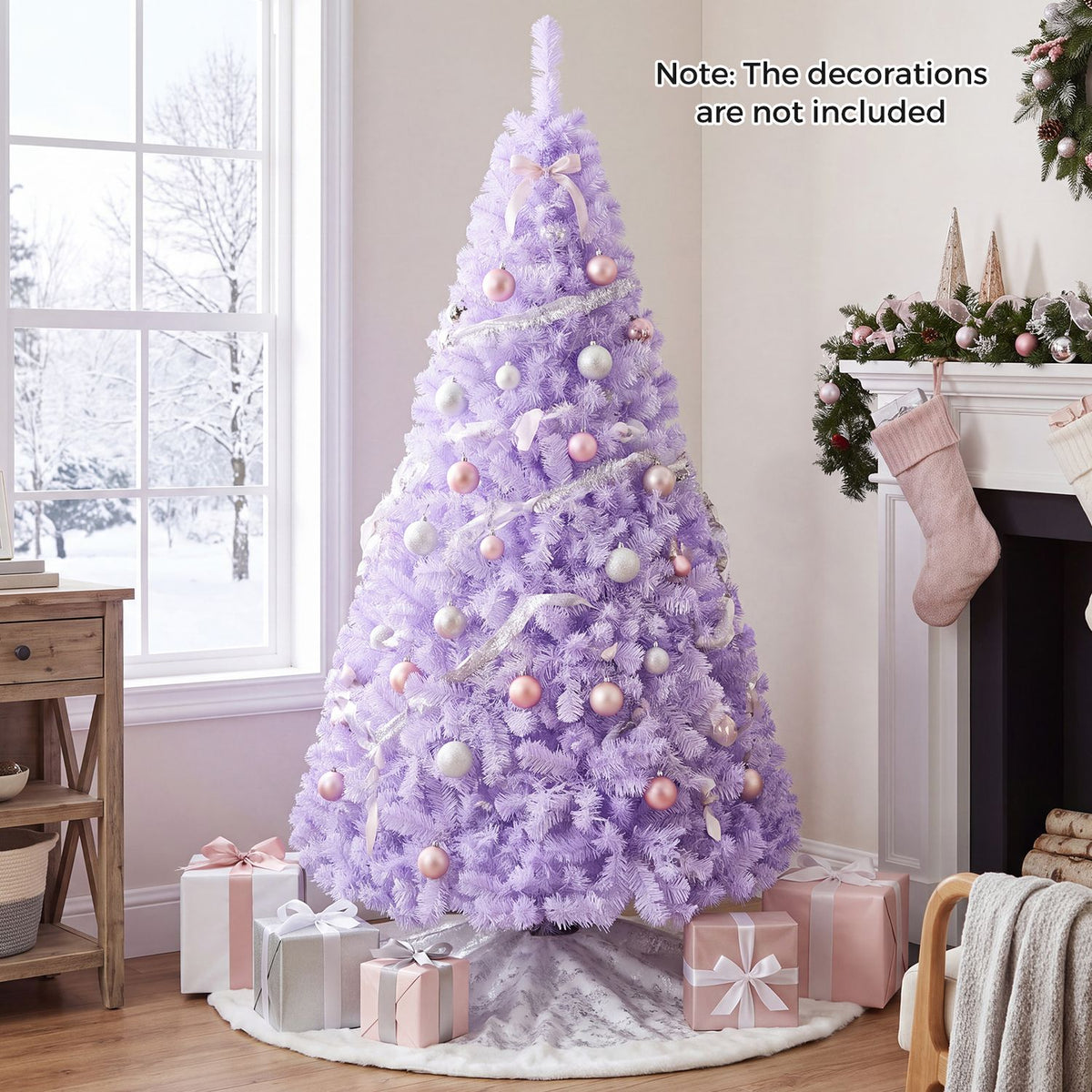 4.5 FT Light Purple Pre-Lit Peacock Blue Christmas Tree with 140 Warm White LED Lights