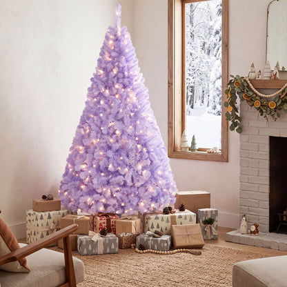 4.5 FT Light Purple Pre-Lit Peacock Blue Christmas Tree with 140 Warm White LED Lights