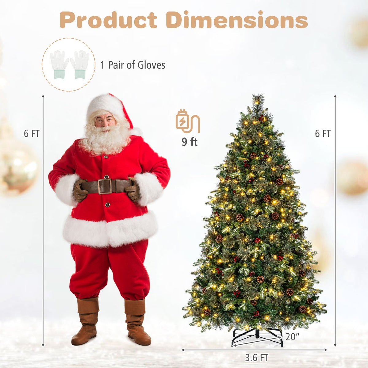 6-foot pre-lit artificial Christmas tree with dual-color LED lights and nine lighting modes, perfect holiday decor.