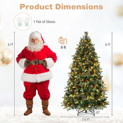 6-foot pre-lit artificial Christmas tree with dual-color LED lights and nine lighting modes, perfect holiday decor.