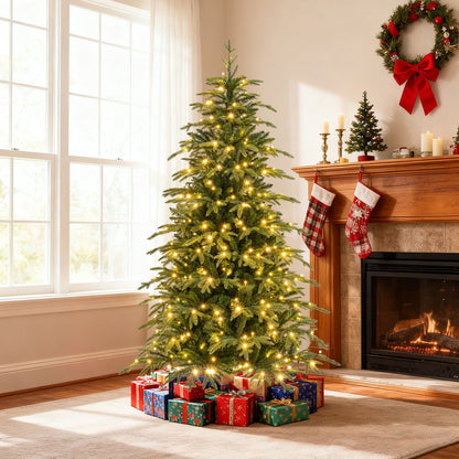 6 FT Pre-Lit Artificial Christmas Tree Hinged Xmas Tree with LED Lights