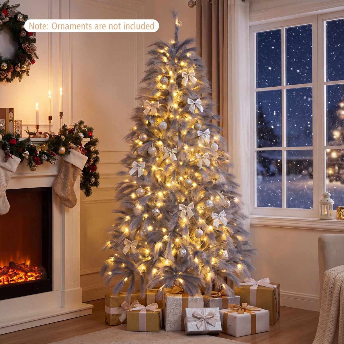 6 FT Pre-Lit Christmas Tree with Feather-Inspired Branch Tips