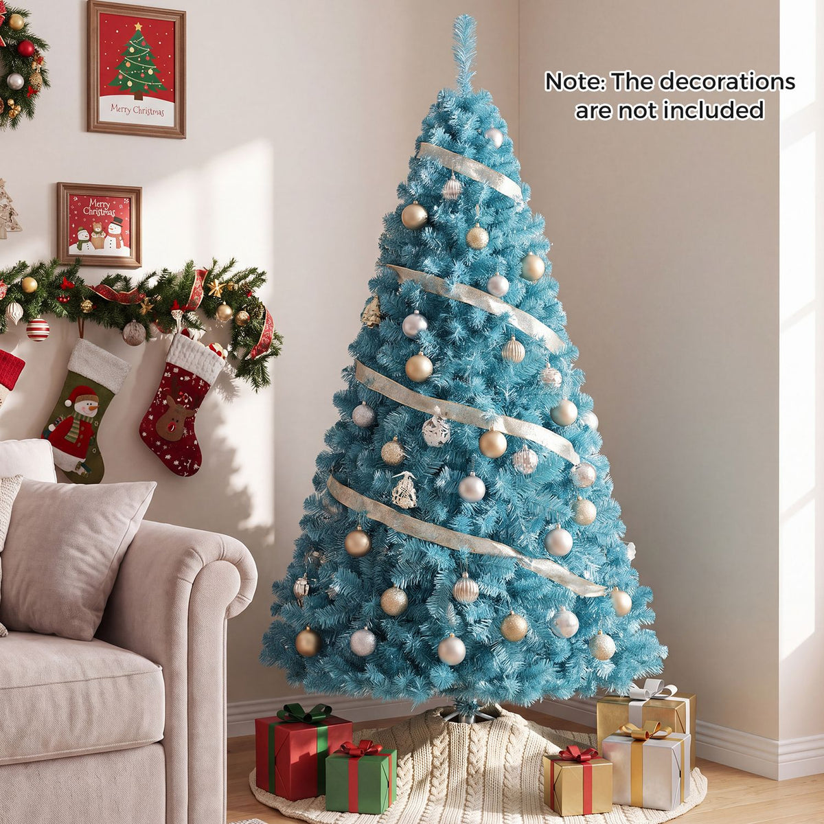 6 FT Pre-Lit Peacock Blue Christmas Tree with 500/250/140/750 Warm White LED Lights