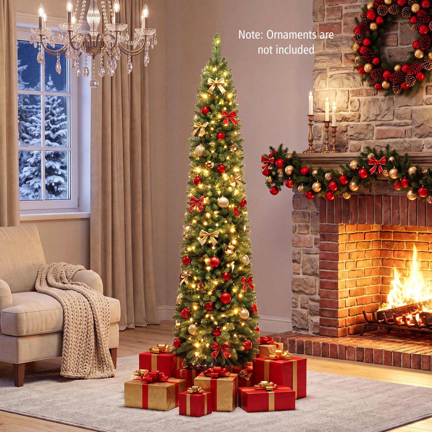 6 FT Pre-Lit Pencil Christmas Tree with 180 Warm White LED Lights