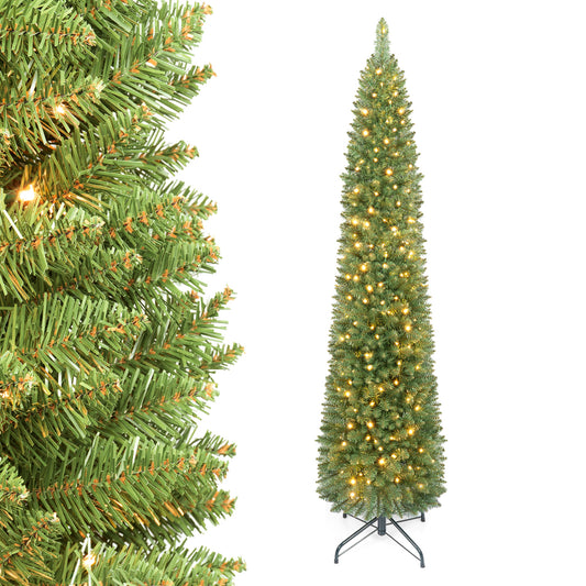 6 ft pre-lit pencil Christmas tree with 180 warm white LED lights, holiday decor by Wilsons Home Store