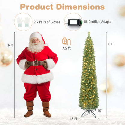 6 FT Pre-Lit Pencil Christmas Tree with 180 Warm White LED Lights