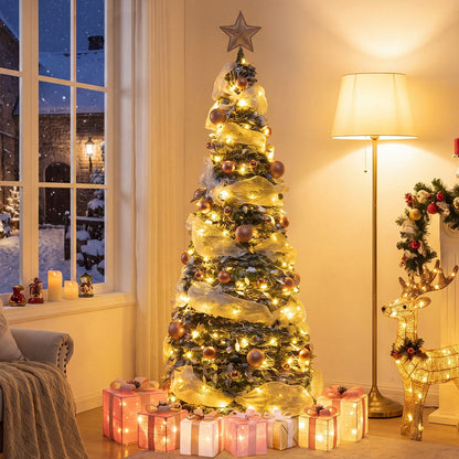 6 FT Pre-Lit Pop up Christmas Tree with 150/180 Warm White LED Lights and 8 Modes