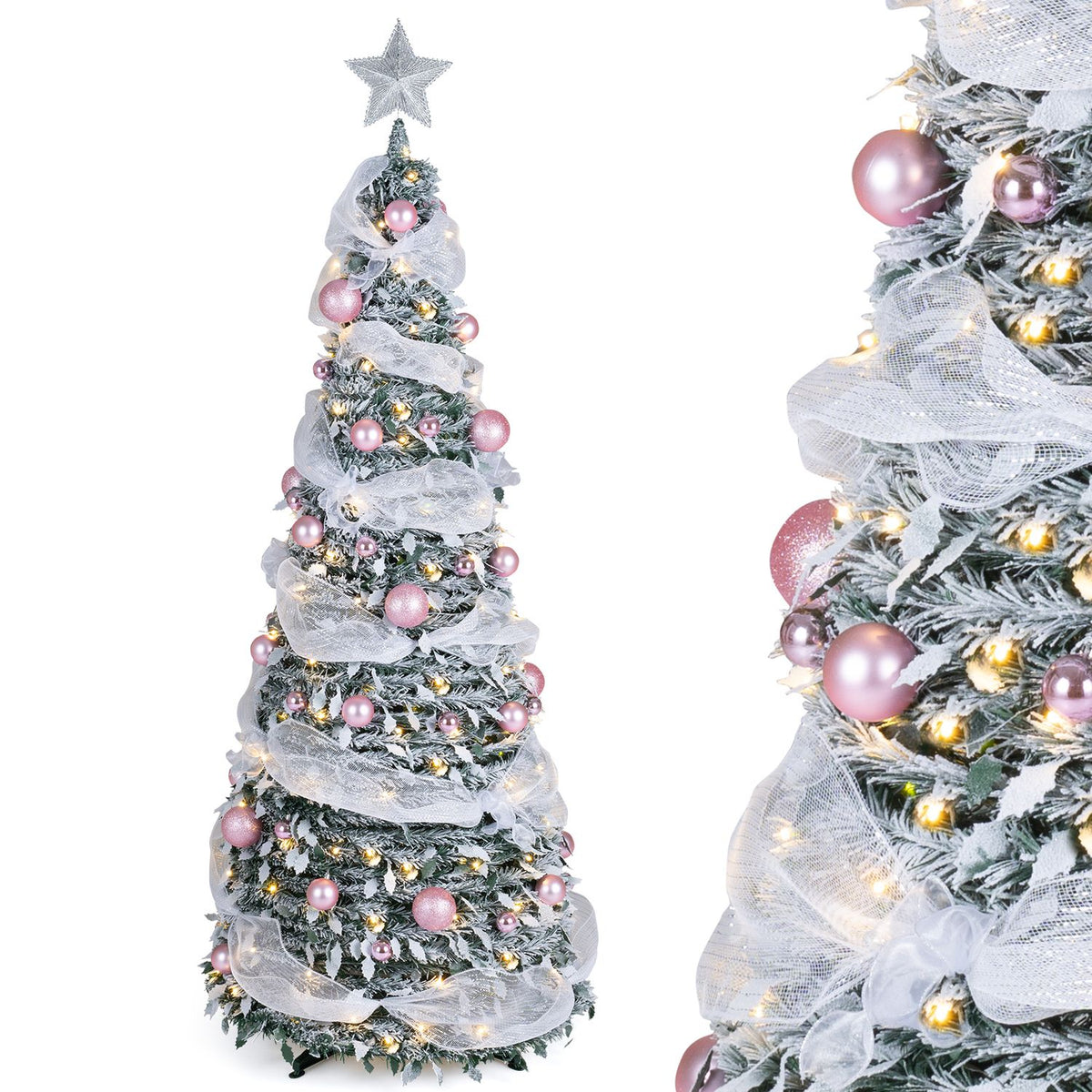 6 FT Pre-Lit Pop up Christmas Tree with 150/180 Warm White LED Lights and 8 Modes