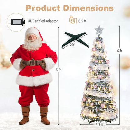 6 FT Pre-Lit Pop up Christmas Tree with 150/180 Warm White LED Lights and 8 Modes