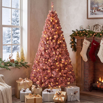 6 FT Pre-Lit Red Christmas Tree with 250 Warm White LED Lights