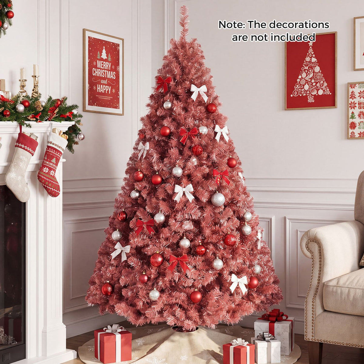 6 FT Pre-Lit Red Christmas Tree with 250 Warm White LED Lights