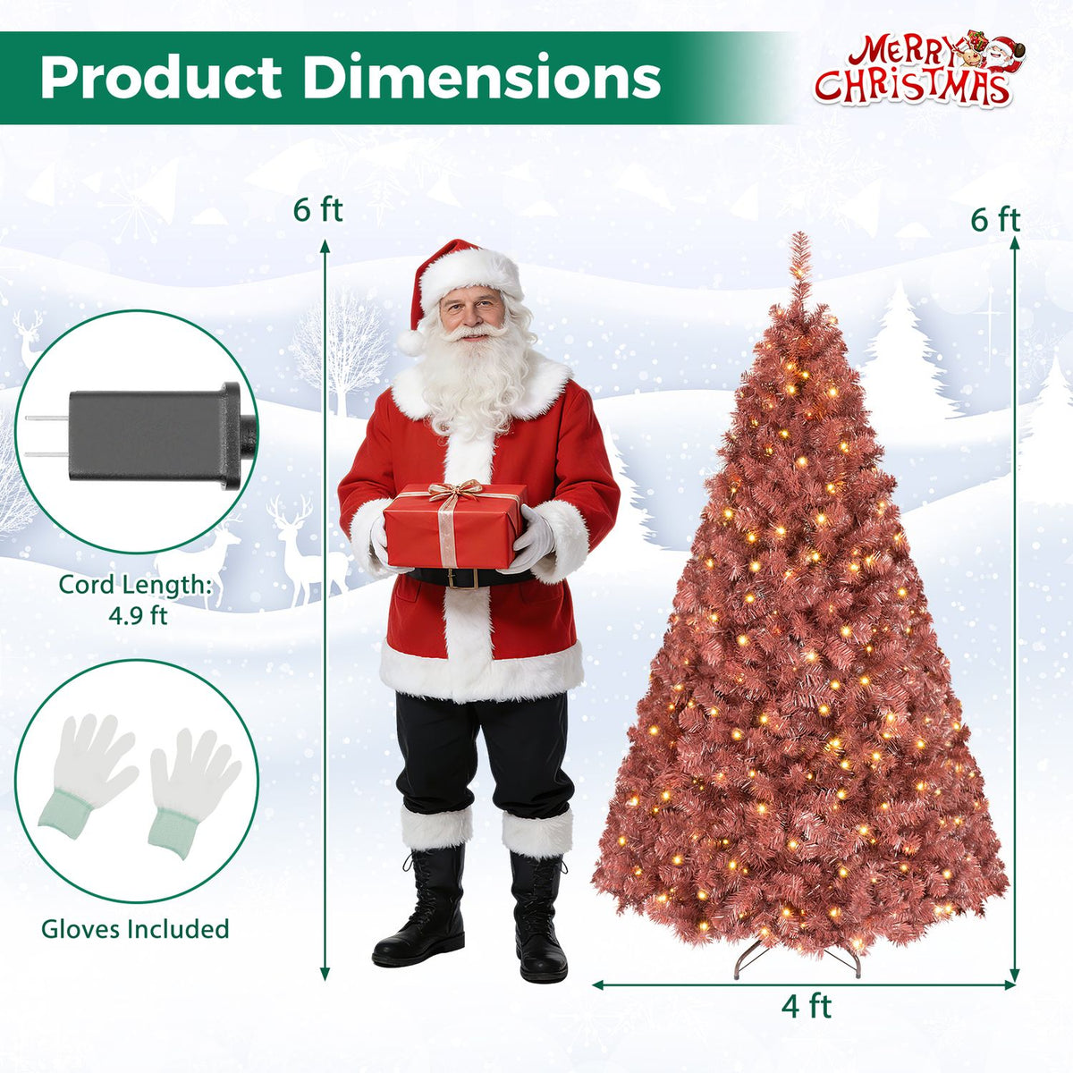 6 FT Pre-Lit Red Christmas Tree with 250 Warm White LED Lights
