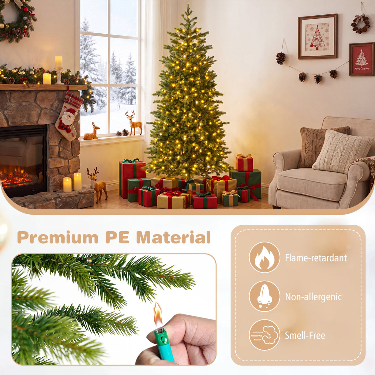 6 FT Pre-lit Christmas Tree with 250/470 Warm White and Multi-color Dimmable LED Light for Home Office