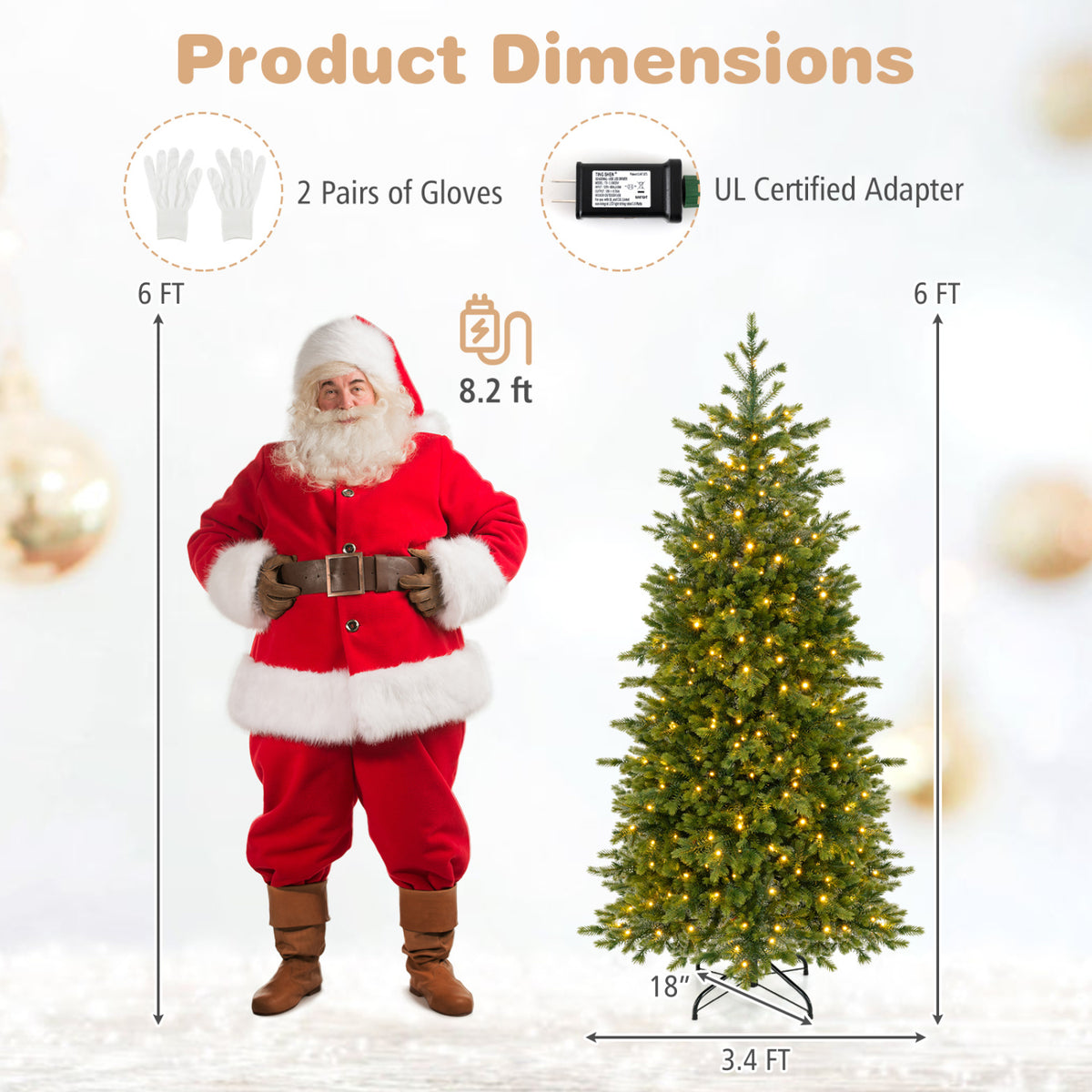 6 FT Pre-lit Christmas Tree with 250/470 Warm White and Multi-color Dimmable LED Light for Home Office