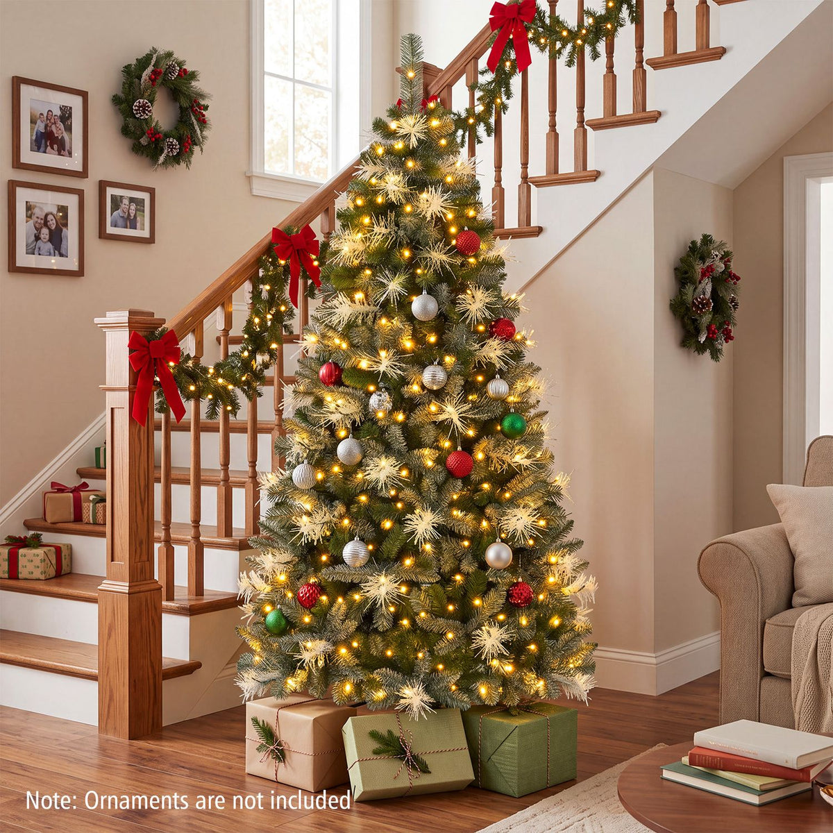 6 FT Pre-lit Christmas Tree with 250/470 Warm White and Multi-color Dimmable LED Lights for Home Party