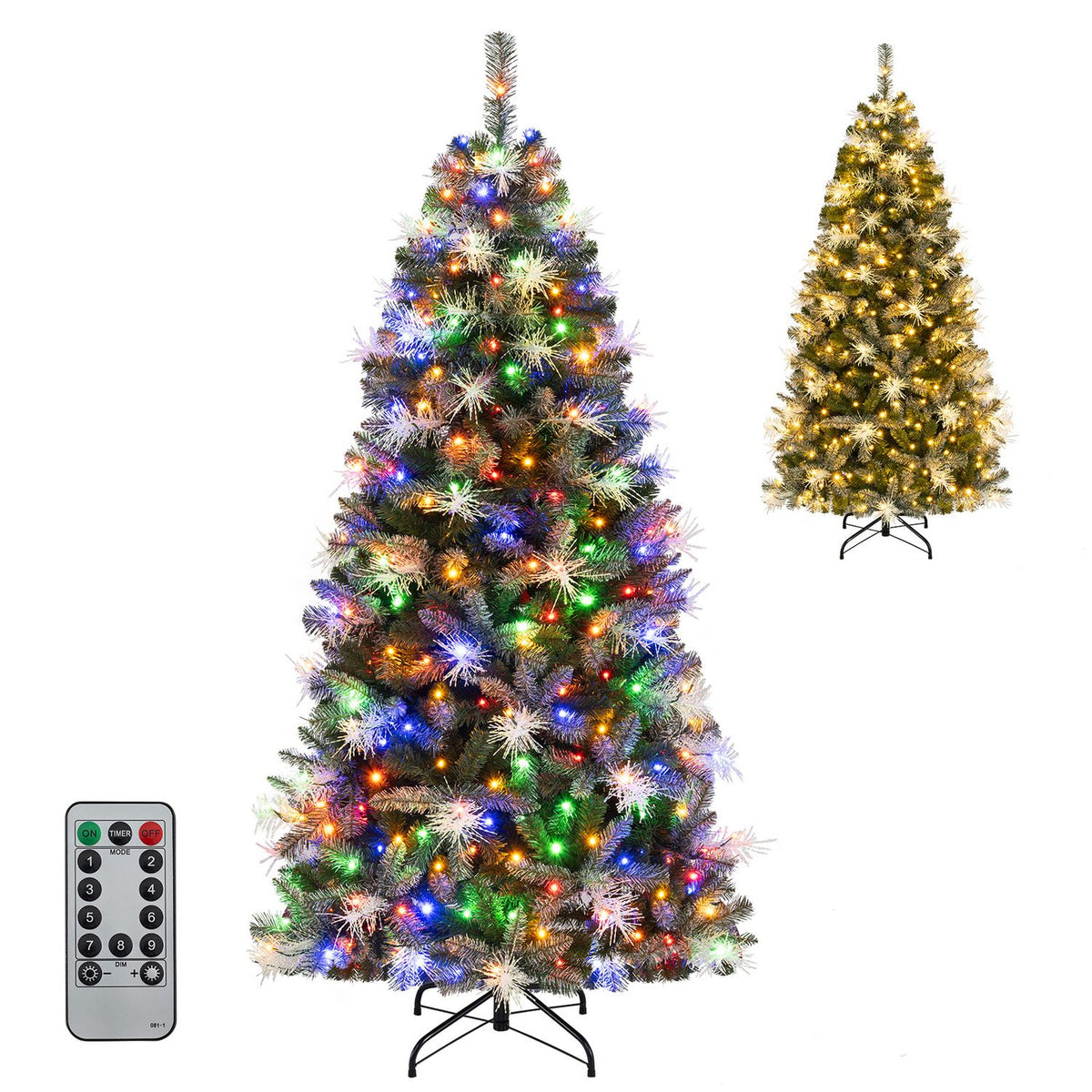 6 FT Pre-lit Christmas Tree with 250/470 Warm White and Multi-color Dimmable LED Lights for Home Party