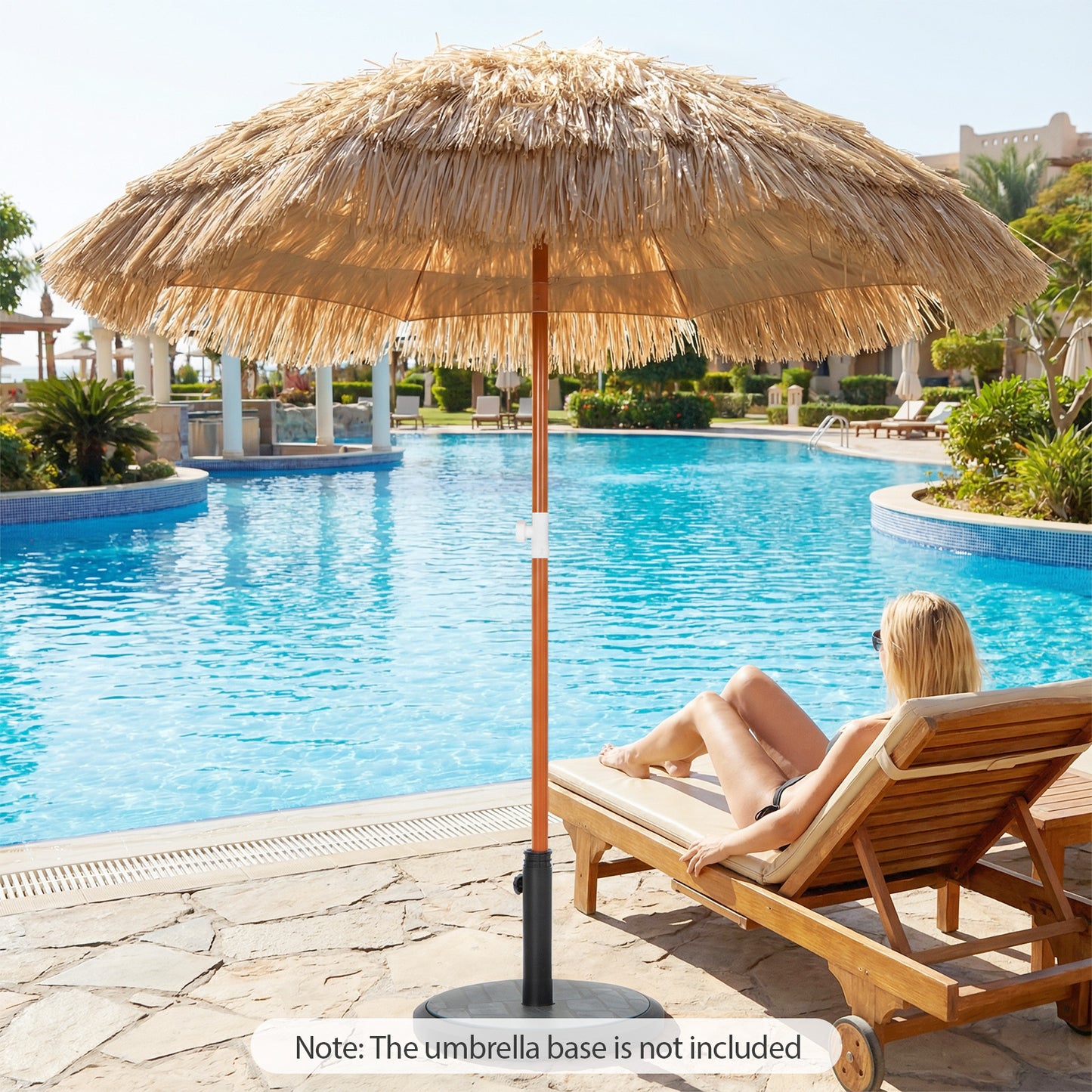 6 FT Thatched Beach Umbrella with Push Button Tilt Carrying Bag Set of 2-Natural