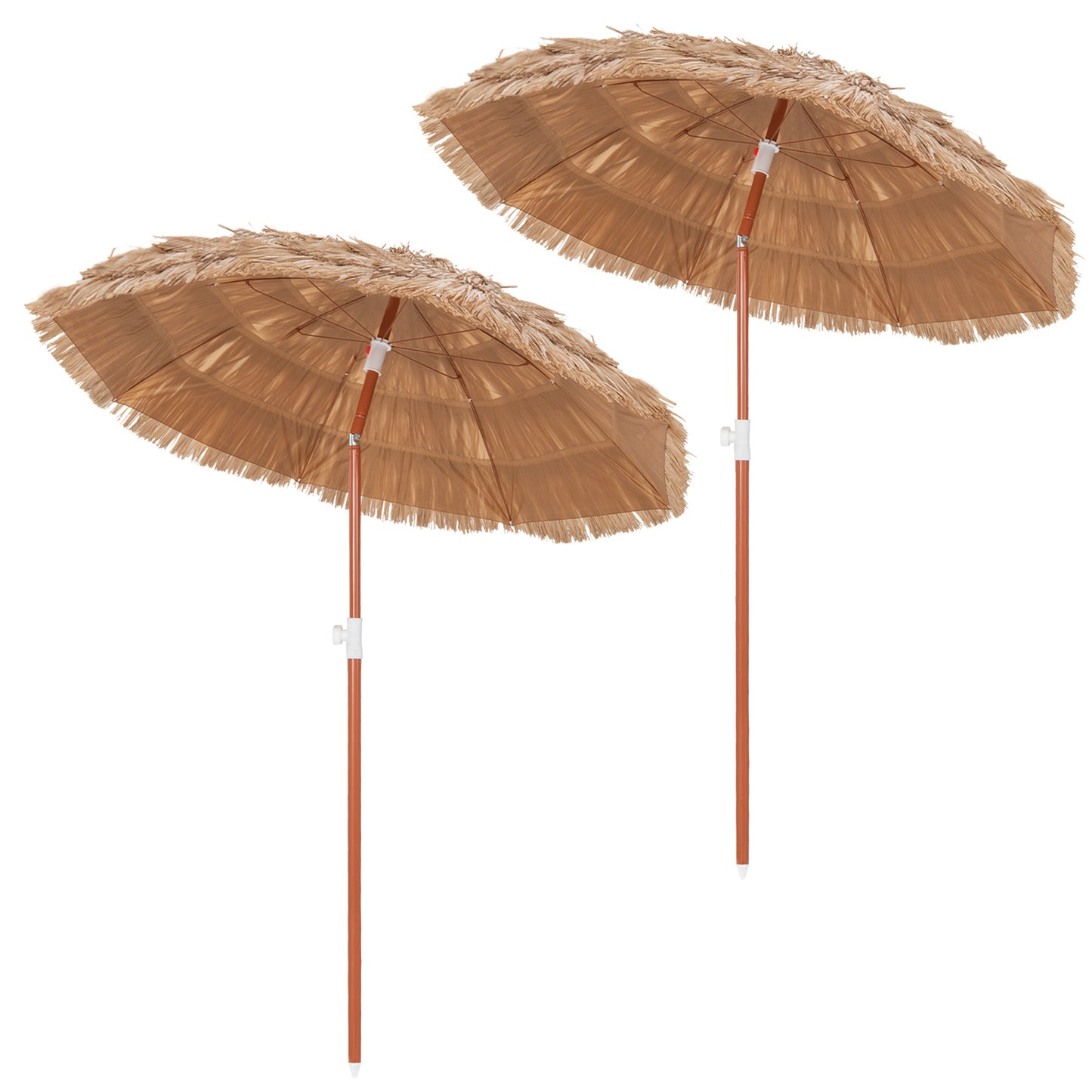 6 FT Thatched Beach Umbrella with Push Button Tilt Carrying Bag Set of 2-Natural