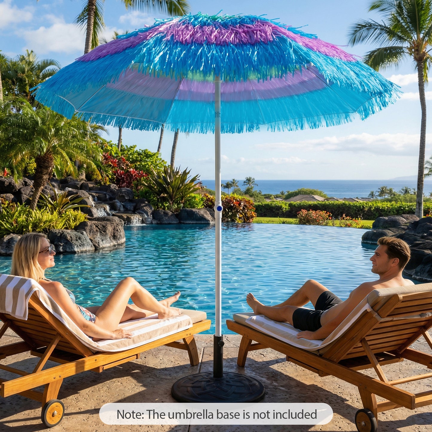 6 FT Tiki Thatched Patio Beach Umbrella with Push Button Tilt Carrying Bag-Colorful