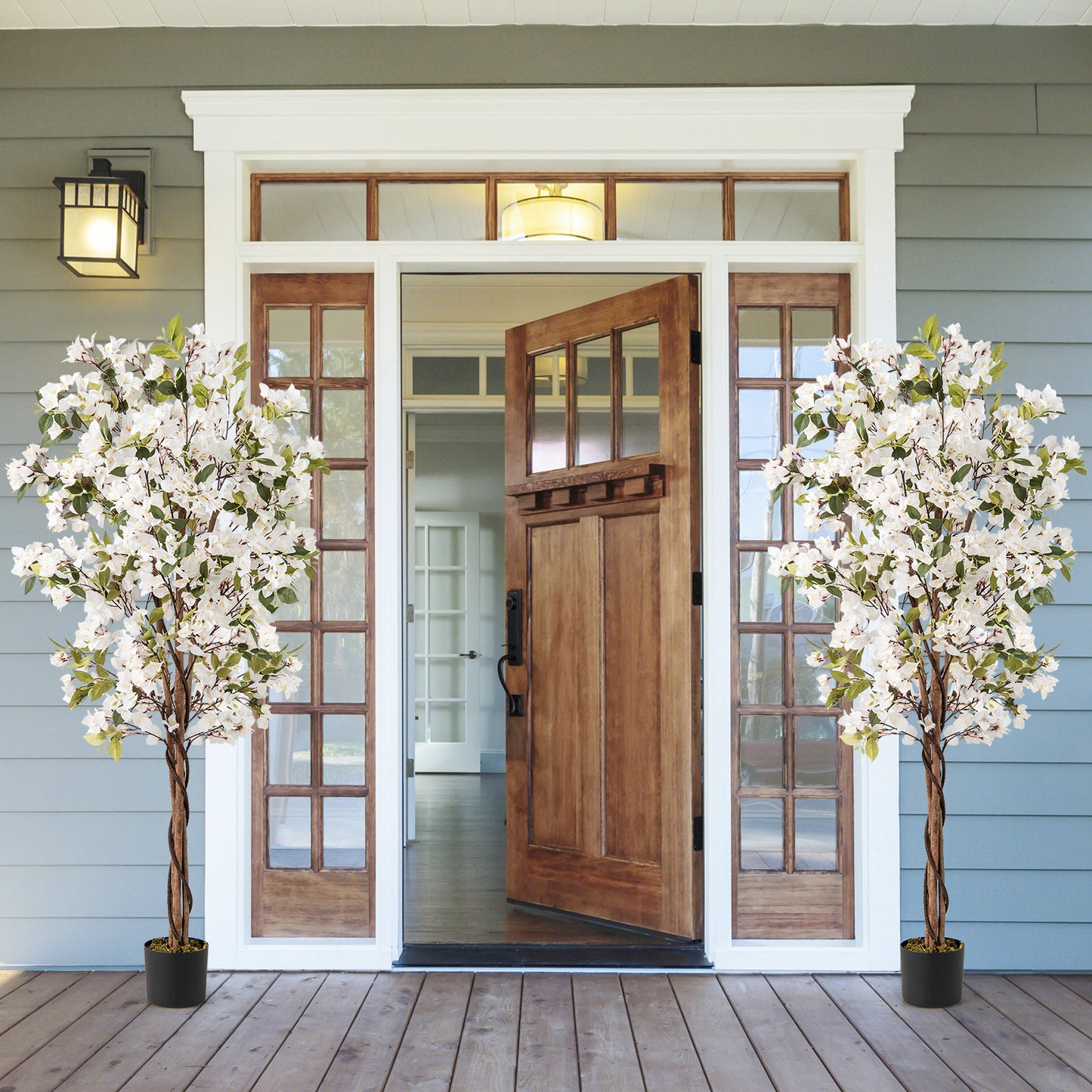 6 Feet Artificial Bougainvillea Tree with 910 White Flowers- Set of 2