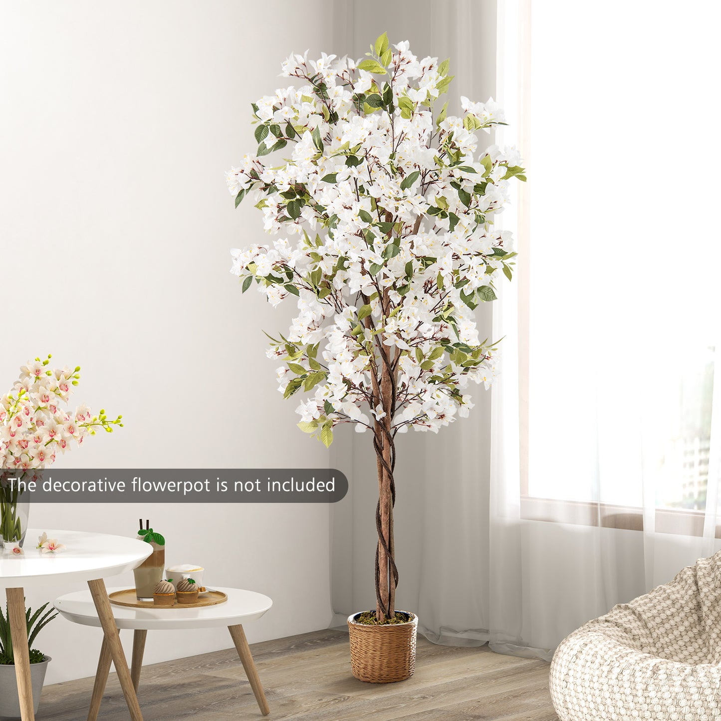 6 Feet Artificial Bougainvillea Tree with 910 White Flowers- Set of 2