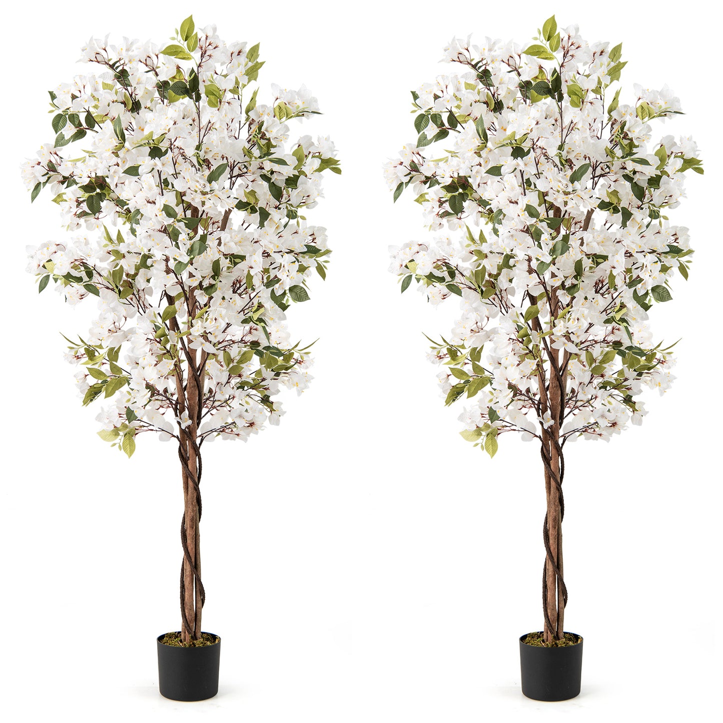 6 Feet Artificial Bougainvillea Tree with 910 White Flowers- Set of 2