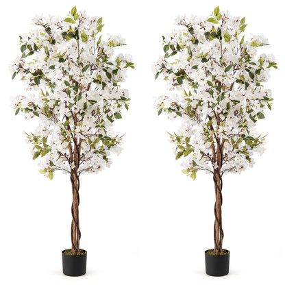6 Feet Artificial Bougainvillea Tree with 910 White Flowers- Set of 2